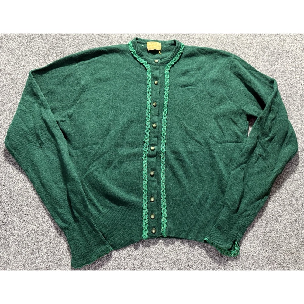 Vtg 50s Barbara Lee Cardigan‎ Sweater Green Womens XS Cashmere Pearl Bttns